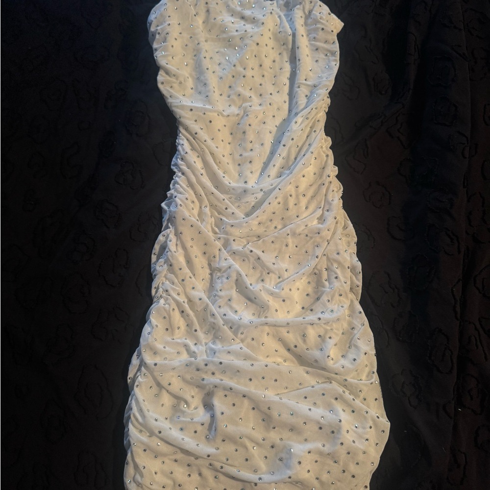Windsor White Dress with Rhinestone Accents